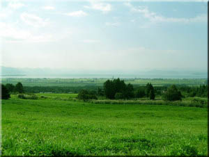 高原から清作の実家を望む